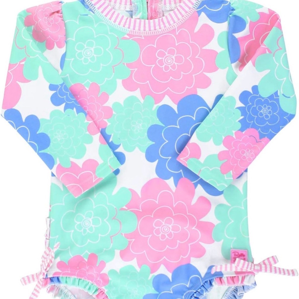Ruffle Butts Girls One-Piece Swimsuit in Pink, Mint & Blue Floral